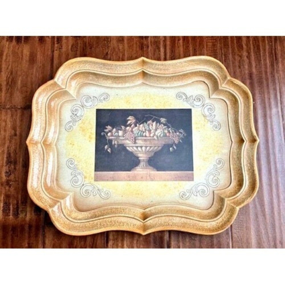 Sezzatini Vintage Hand Painted Wood Serving Tray made in Italy‎